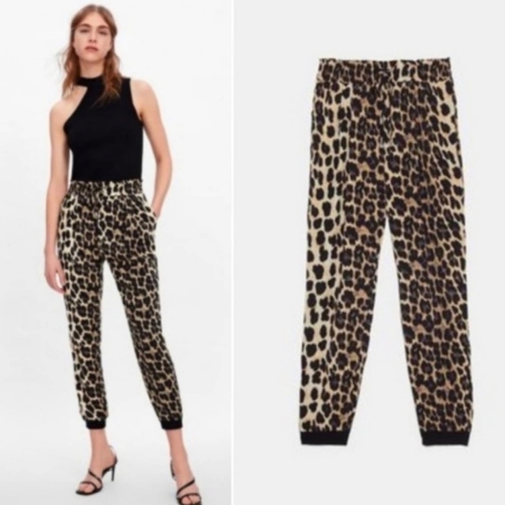 Zara Basic Women’s Leopard Print Elastic Drawstring Waistband Joggers Size S